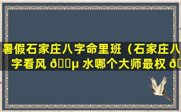 暑假石家庄八字命里班（石家庄八字看风 🌵 水哪个大师最权 🐯 威）